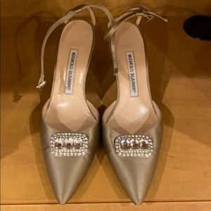 Manolo Blahnik satin rhinestone heels 36.5